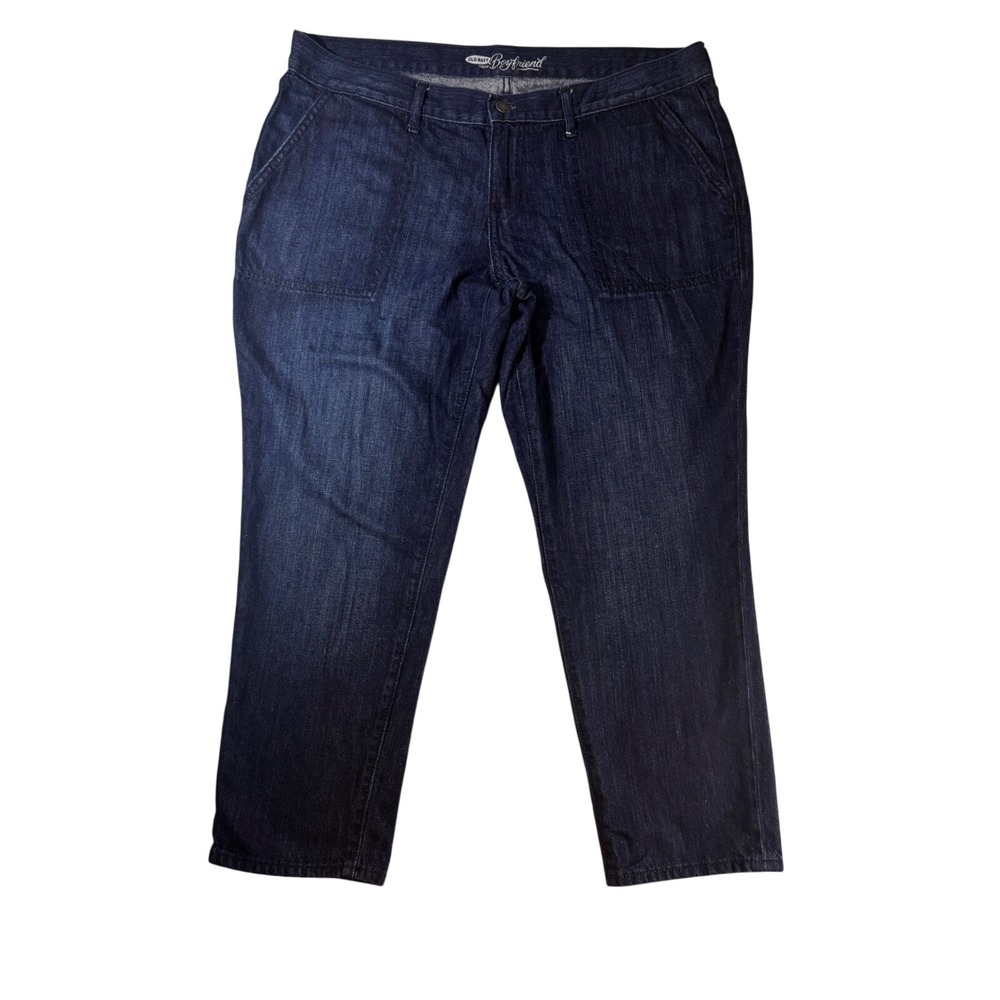 Old Navy Boyfriend Jeans Dark‎ Wash Indigo Cotton Straight Leg Size 14 Regular